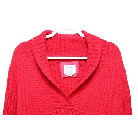 Y2K Old Navy Sweater Size Large Cable Knit Classic Red Angora Lambs Wool Preppy - Picture 7 of 13